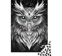 Puzzle Adulte 1000 Pièces, Abstract Owl Vector Portrait in Black and White, 52x38cm/1000pcs, Défi À Relever Seul Ou À Plusieurs; Pièces en Carton Blanc pour La Table