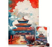 Puzzle Adulte 1000 pièces, Affiche Artistique de Pékin, Assemblage sécurisé, idéal pour développer la mémoire et stimuler la détente Cadeau de Noël Chaleureux (38x26cm)