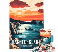 Puzzle Adulte 1000 pièces Affiche Coucher de Soleil du Parc National des îles Anglo-Normandes Décoration intérieure Jouet Cadeau d'anniversaire Unique (38x52cm)