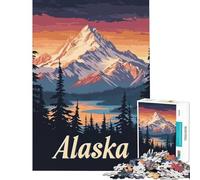 Puzzle Adulte 1000 pièces Affiche Coucher de Soleil sur Les Montagnes d'Alaska Décoration intérieure Jouet Cadeau d'anniversaire Unique (38x52cm)