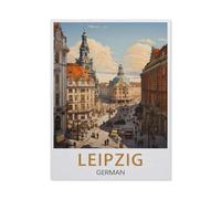Puzzle Adulte 1000 Pièces，Affiche de Voyage Vintage Allemande de Leipzig，Décor À La Maison Dessin Animé Paysage Jeu De Décompression Cerveau Défi Difficulté Jouet Éducatif（38x26cm）-BD8