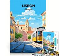 Puzzle Adulte 1000 pièces,Affiche du Tramway de Lisbonne,Portugal,idéal pour décorer,Casse-tête,Cadeau pour se détendre,Cadeau d'anniversaire ou Loisir (50x75cm)