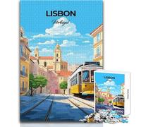 Puzzle Adulte 1000 pièces - Affiche du Tramway de Lisbonne, Portugal - Jeu éducatif - Niveau de difficulté élevé - Cadeau d'anniversaire - Dimensions 50x75cm