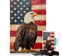 Puzzle Adulte 1000 pièces Aigle à tête Blanche et Drapeau américain Découpe précise Art Activité cérébrale Amusante et relaxante Jeu Décoration de Noël pour la Maison (50x75cm)