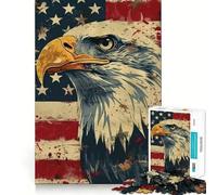Puzzle Adulte 1000 pièces Aigle américain sur Fond de Drapeau Jeu de mémoire Amusant Assemblage Stable,pièces Qui ne bougent Pas Format Compact Idéal pour des Moments de Jeu en Famille (38x26cm)