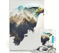 Puzzle Adulte 1000 pièces Aigle Double Exposition, Jeu Pratique, Idéal pour Passer Le Temps à la Maison, avec Poster Assorti et fiche de Questions 38x26cm