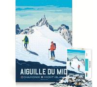 Puzzle Adulte 1000 pièces Aiguille du Midi Chamonix Mont Blanc Affiches de Voyage Ajustement Parfait Art Jeu Intelligent Cadeau Jeu Lent Cadeau Artistique de Noël (50x75cm)