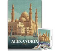 Puzzle Adulte 1000 pièces - Alexandrie,Égypte - Affiche de Voyage - Jeu Manuel - Décoration idéale - Cadeau de Noël Secret - Dimensions : 38x26cm