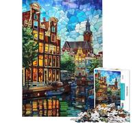Puzzle Adulte 1000 pièces Amsterdam Canal Glow Puzzle Adulte Jeu Familial pour Passer Le Temps à la Maison idéal pour Un Anniversaire ou Noël (Dimensions 50x75cm)