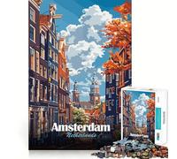 Puzzle Adulte 1000 pièces Amsterdam Pays-Bas Paysage Urbain Art Découpe Lisse Jeu d'entraînement cérébral Jouet de Loisirs Amusant Cadeau d'anniversaire (50x75cm)