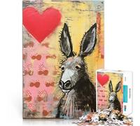 Puzzle Adulte 1000 pièces Âne Triste avec cœur, Technique Mixte pour la Saint-Valentin Jeu Pratique Une œuvre d'art 38x26cm