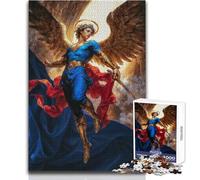 Puzzle Adulte 1000 pièces - Ange Michel avec épée et Ailes dorées - Design élégant - Jeu de logique et d'analyse - Idée Cadeau pour Un Père Noël Secret - Dimensions : 38x26cm