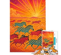 Puzzle Adulte 1000 pièces Animaux africains en Migration au Coucher du Soleil Décoration Murale idéale pour s'amuser en Famille pour Un Anniversaire ou comme Cadeau Original (38x26cm)
