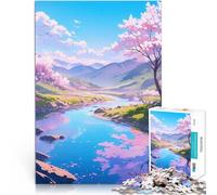 Puzzle Adulte 1000 pièces Anime Cherry Blossom River Manga Défi Difficile pour soulager Le Stress Décoration Parfaite 75x50cm