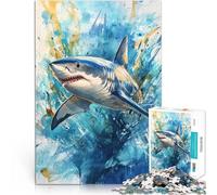 Puzzle Adulte 1000 pièces Aquarelle de Grand Requin Blanc Défi Difficile pour soulager Le Stress Une œuvre d'art 38x26cm