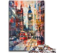 Puzzle Adulte 1000 pièces Aquarelle Londres Big Ben 1000 pièces pour Adolescents, avec Affiche et fiche de Questions-réponses pour Les 14 Ans et Plus (38x26cm)