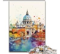 Puzzle Adulte 1000 pièces Aquarelle Ville de Rome Fabriqué en Bois, ce Qui en Fait Un Excellent Cadeau pour s'amuser en Famille 50x75cm Décoration DIY Cadeaux de Vacances stimulants pour Le Cerveau