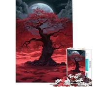 Puzzle Adulte 1000 pièces Arbre de Lune Rouge Puzzle Sombre 1000 pièces Décoration intérieure Jouet Défi Difficile Cadeau pour Amis et Famille (50x75cm)