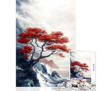 Puzzle Adulte 1000 pièces Arbre Rouge sur Falaise Jeu éducatif pour se détendre et s'amuser Comprend Une Affiche et Une fiche de Questions-réponses Assorties Dimensions 38x26cm