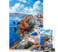 Puzzle Adulte 1000 pièces Art Grec de Santorin Rétro Pièces aux découpes nettes Jeu d'exercice Mental Jeu de Temps Libre Décoration de Noël pour la Maison (38x26cm)