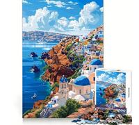 Puzzle Adulte 1000 pièces,Art Grec de Santorin,Style rétro,Bords sans Couture,Jouet de résolution de problèmes,Divertissement,scène de Noël (38x52cm)