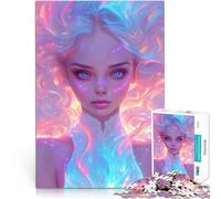 Puzzle Adulte 1000 pièces Art numérique - Femme aux Cheveux Bleus Jeu de Casse-tête Convient pour la décoration de Bureau 50x70cm
