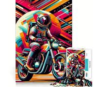 Puzzle Adulte 1000 pièces Astronaute à Moto Découpe Premium Jeu de Concentration Amusant Divertissement Cadeau de Noël (38x52cm)