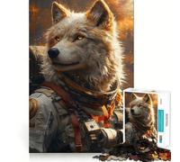 Puzzle Adulte 1000 pièces Astronaute Animal Cool Loup dans l'espace Cosmique Découpe de qualité supérieure Jeu de Concentration et de Divertissement pour se détendre,Cadeau de Noël (50x75cm)