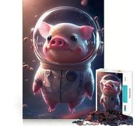 Puzzle Adulte 1000 pièces Astronaute Cochon de l'espace Découpe Premium Jeu de Concentration Amusant Temps Libre Cadeau de Loisirs de Noël (38x52cm)