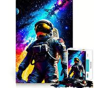 Puzzle Adulte 1000 pièces Astronaute dans l'espace avec nébuleuse colorée Assemblage Parfait Art Jeu Intelligent Cadeau Jeu Lent Cadeau Artistique de Noël (50x75cm)