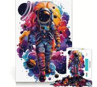 Puzzle Adulte 1000 pièces Astronaute dans l'espace avec nébuleuse colorée Découpe de qualité supérieure Jeu de Concentration Amusant Temps Libre Cadeau de Loisirs de Noël (50x75cm)