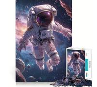Puzzle Adulte 1000 pièces Astronaute dans l'espace avec reflet de Galaxie Découpe précise Art Activité cérébrale Amusante et relaxante Jeu Décoration de Noël pour la Maison (38x26cm)