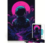 Puzzle Adulte 1000 pièces Astronaute dans l'espace Voyageur Lunaire︰ Neon Dreams Art découpe précise Activité cérébrale Jeu Amusant et Relaxant Décoration de Noël pour la Maison (38x26cm)