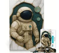 Puzzle Adulte 1000 pièces Astronaute dans Un Cadre en marbre et Or Découpe précise Art Activité cérébrale Amusante et relaxante Jeu de Noël Décoration de Maison (38x52cm)