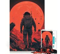 Puzzle Adulte 1000 pièces Astronaute dans Un Paysage Lunaire Rouge Découpe précise Art Activité cérébrale Amusante et relaxante Jeu de Noël Décoration de Maison (38x52cm)