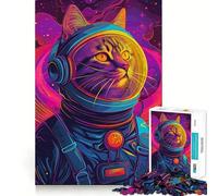 Puzzle Adulte 1000 pièces Astronaute Espace Chat Animal Découpe précise Art Activité cérébrale Amusante Détente Jeu Décoration de Noël pour la Maison (38x52cm)