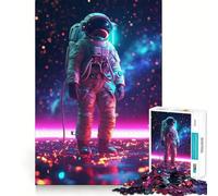 Puzzle Adulte 1000 pièces Astronaute Esthétique néon Découpe précise Art Activité cérébrale Amusante et relaxante Jeu Décoration de Noël pour la Maison (38x26cm)