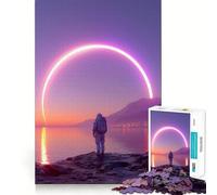 Puzzle Adulte 1000 pièces Astronaute et Anneau néon au Coucher du Soleil Découpe Premium Jeu de Concentration Amusant Temps Libre Cadeau de Loisirs de Noël (38x52cm)