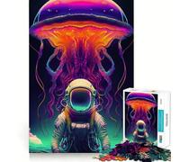 Puzzle Adulte 1000 pièces Astronaute et méduse Découpe précise Activité cérébrale Amusante et relaxante Jeu de Noël Décoration pour la Maison (38x52cm)