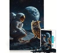 Puzzle Adulte 1000 pièces Astronaute Rencontre Hibou Cosmique Découpe Lisse Art Jeu d'entraînement cérébral Jeu de Loisirs Amusant Cadeau d'anniversaire (38x52cm)