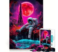 Puzzle Adulte 1000 pièces Astronaute sous la Lune Rouge Découpe Premium Jeu de Concentration Amusant Temps Libre Cadeau de Loisirs de Noël (50x75cm)