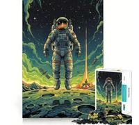 Puzzle Adulte 1000 pièces Astronaute sur la Lune avec fusée de Lancement Assemblage Parfait Art Jeu Intelligent Cadeau Jeu Lent Cadeau Artistique de Noël (38x52cm)