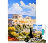 Puzzle Adulte 1000 pièces Athènes Grèce Poster de Voyage Assemblage Parfait Art Jeu Intelligent Cadeau Jeu Lent Cadeau Artistique de Noël (38x52cm)