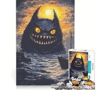 Puzzle Adulte 1000 pièces Attaque de Monstre Marin Jeu Impossible améliore la mémoire avec des pièces de Formes aléatoires Parfaitement emboîtables 38x52cm