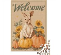 Puzzle Adulte 1000 Pièces Autumn Welcome Sign with Kangaroo Puzzle pour Adolescents Course De Vitesse Manuelle Liste De Souhaits avec Le Père Noël Jeu Stimulant Jouets 52x38cm/1000pcs