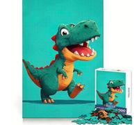 Puzzle Adulte 1000 pièces avec Dinosaure de Dessin animé sur Fond Turquoise, pour stimuler l'esprit, Calmer et se distraire Bords Uniformes Idée Cadeau de Noël (38x26cm)