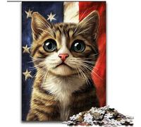 Puzzle Adulte 1000 pièces avec Drapeau américain et Chat, pour Un Moment de détente en Famille Chaque pièce est Unique - Jeu Stimulant et Amusant (Taille 50x75cm)