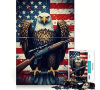 Puzzle Adulte 1000 pièces avec Drapeau et Aigle américain,Jeu de Stimulation Cognitive,emboîtement précis,sans espaces,activité apaisante pour la détente mentale (38x52cm)