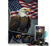 Puzzle Adulte 1000 pièces avec Drapeau et Fusil American Eagle Jeu de mémorisation de Haute précision Activité Manuelle Calme et stimulante pour l'esprit à la Maison (50x75cm)