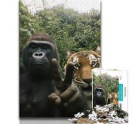 Puzzle Adulte 1000 pièces avec Selfie chimpanzé et Tigre, Jeu Familial Difficile, Anti-Stress, défi Difficile, Superbes Cadeaux et Jouets 38x26cm